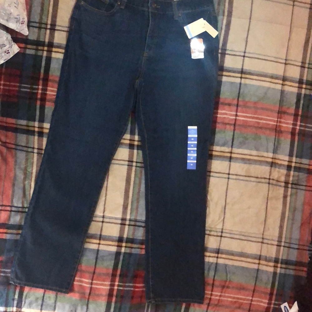 St John’s Bay Straight Leg Mid-Rise stretchy fabric, dark wash, size 16
